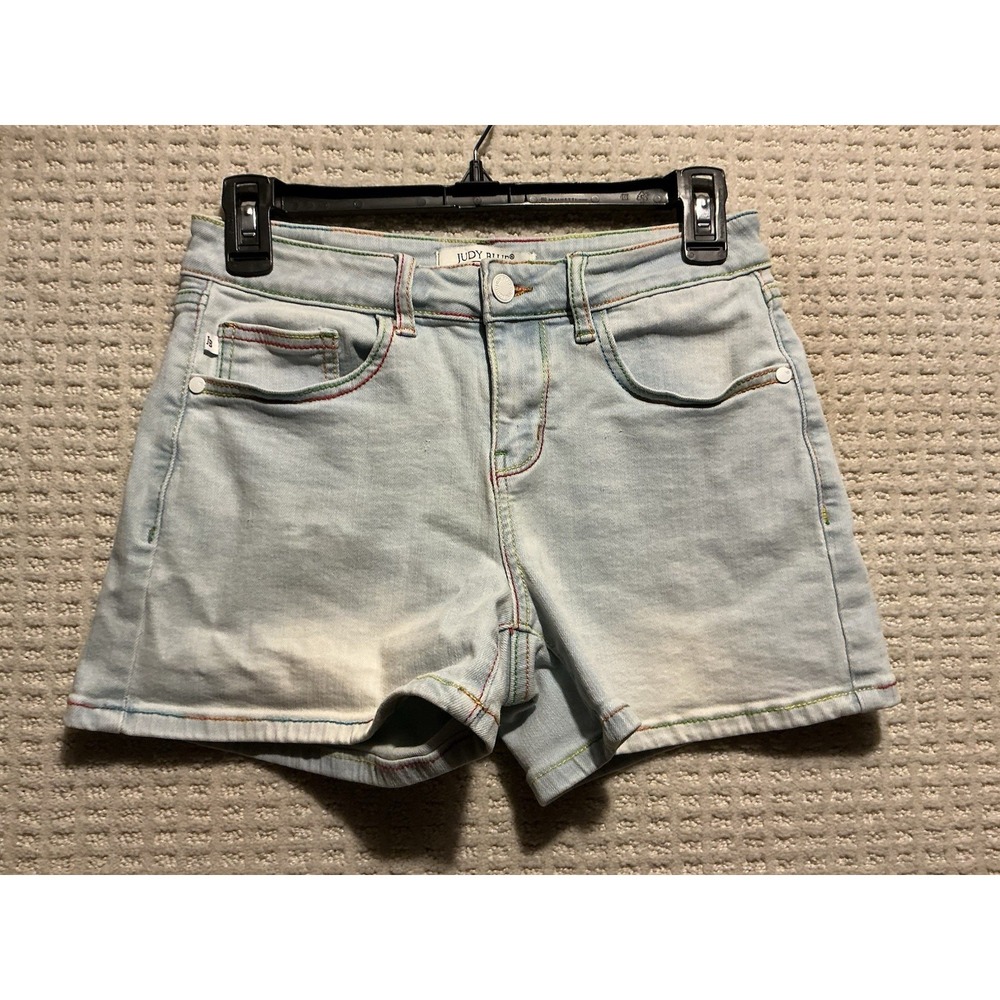 Judy Blue Rainbow Thread Mod Rise Shorts S Light Wash 27" Waist Stretch JB150103